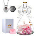 Mothers Day Birthday Gifts For Women, Mom Gifts,Preserved Real Rose With Angel I Love You Necklace Romantic Gifts For Her, Etern