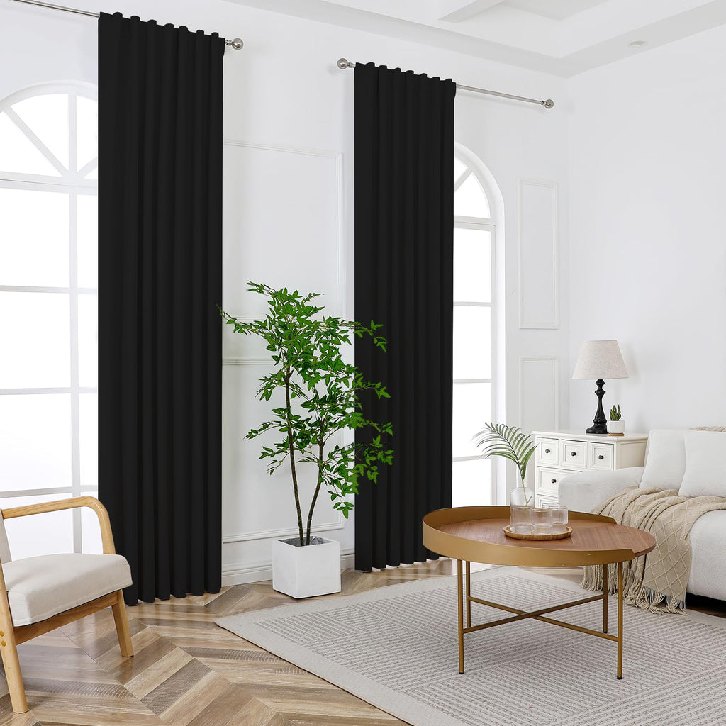 Joydeco Blackout Curtains For Bedroom 96 Inches Long,Back Tab/Rod Pocket 100% Blackout Living Room Drapes, Textured Thermal Insu