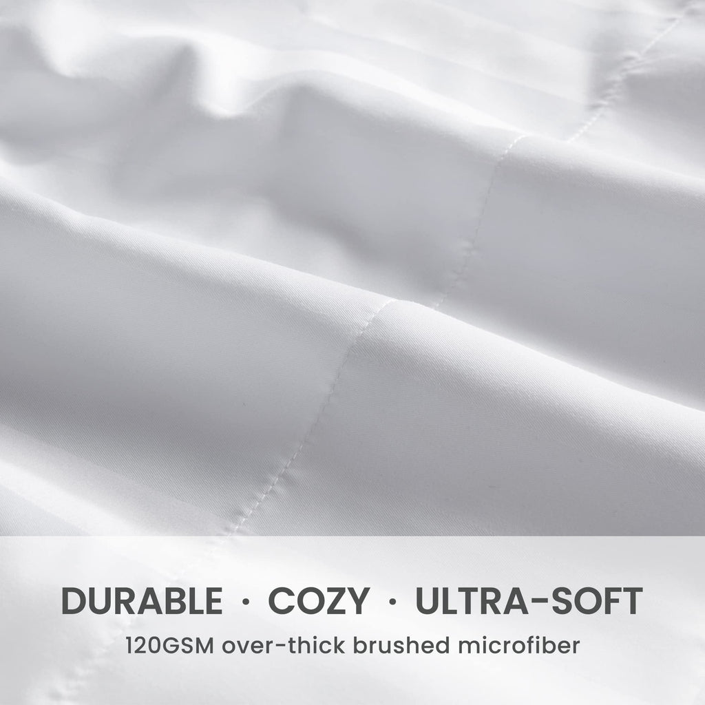 Sleep Zone Striped Cooling Sheets Set Full Size - Fitted Flat Sheet & Pillowcase Sets 4 Piece - Super Soft Stripe Bed Sheet, Easy Care, Deep Pocket (White, Full)