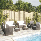 vidaXL 4 Piece Outdoor Patio Lounge Set - Powder Coated Steel Frame and Poly Rattan Construction with Water-Repellent Cushions and Glass Table Top - Black and Cream White