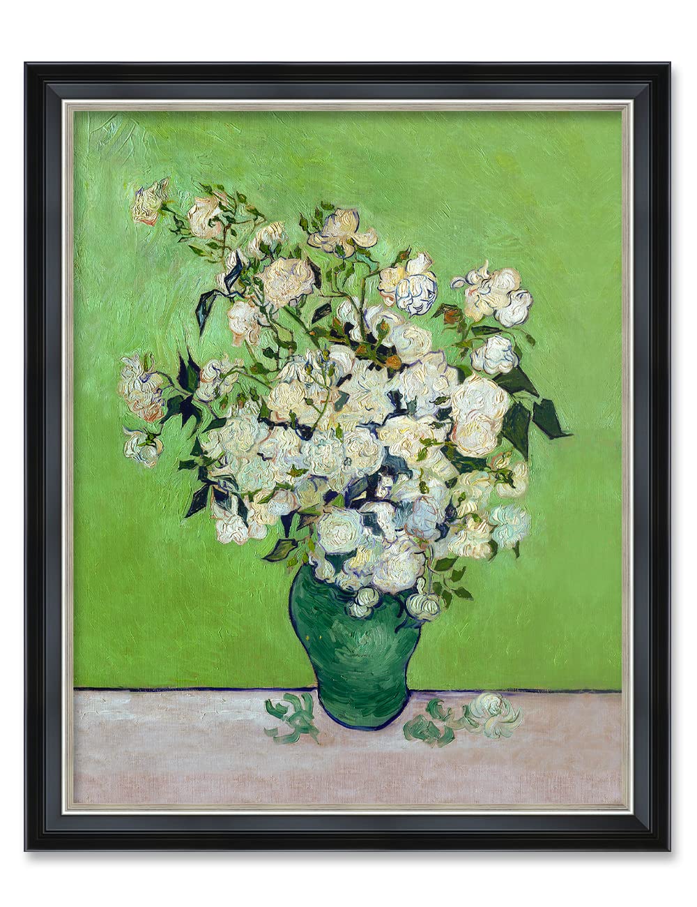 DECORARTS - Pink Roses in a Vase by Vincent Van Gogh. Giclee Print Art Reproduction with matching Solid Wood Frame in Classical 