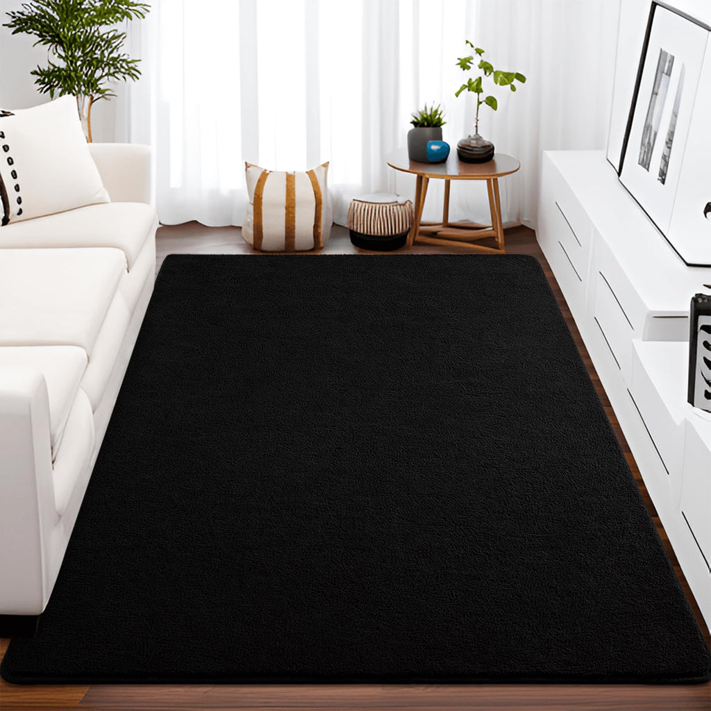Larhom Large Modern Area Rugs For Bedroom Living Room, 5X7 Feet Black Rug, Thickened Memory-Foam Indoor Carpets, Minimalist Rug