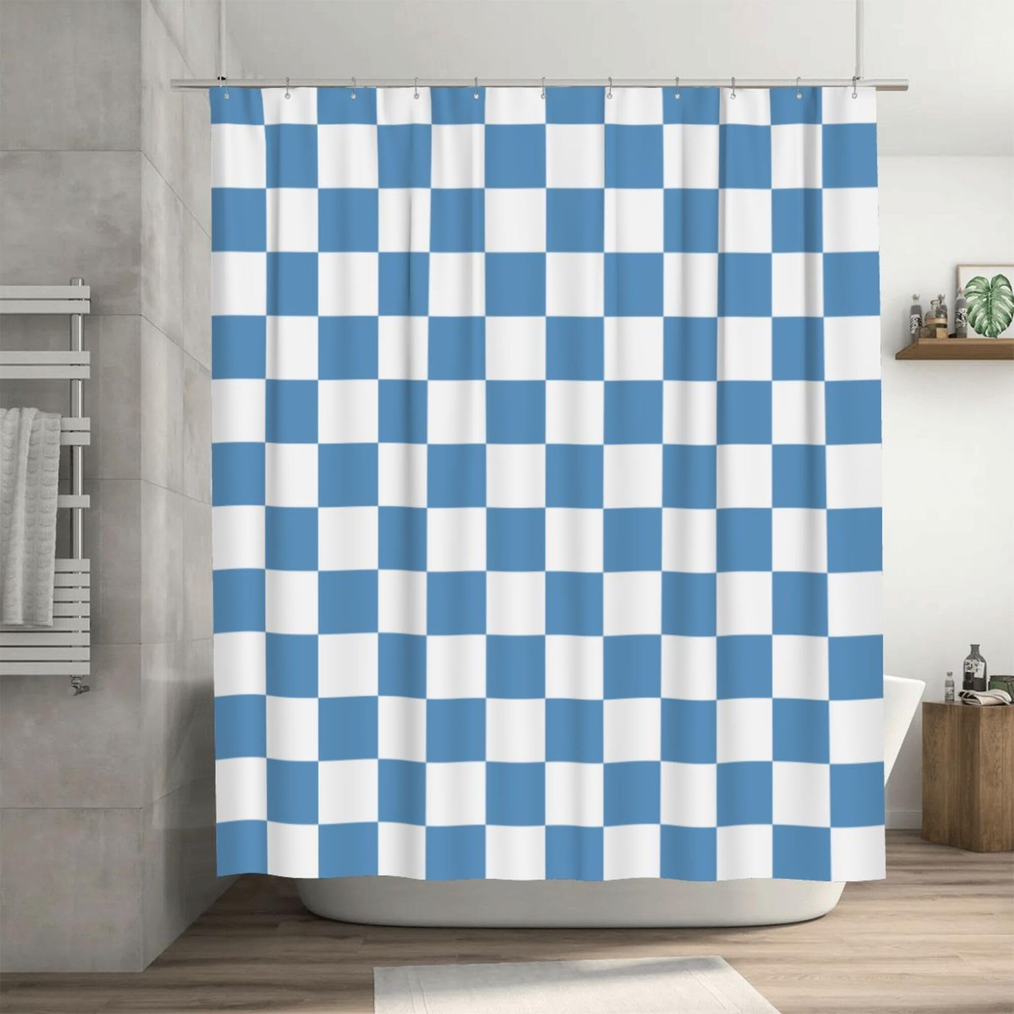 Ohocut Checkered Shower Curtain, Blue Shower Curtains For Bathroom, Cute Retro Checkboard Shower Curtain Vintage Aesthetic, Mach