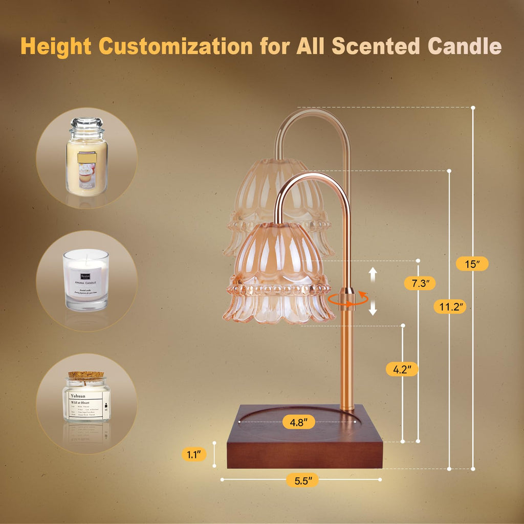 Honvinor Candle Warmer Lamp, Candle Warmer Lamp Adjustable Height, Candle Warmer Light With Timer & Dimmer, Compatible With Jar