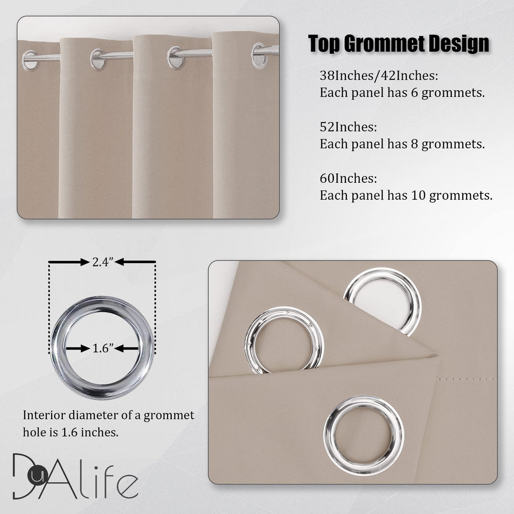 Dualife Light Brown Curtains For Bedroom Short Windows Solid Blackout Curtain Panels Thermal Insulated Grommet Top Room Darkenin