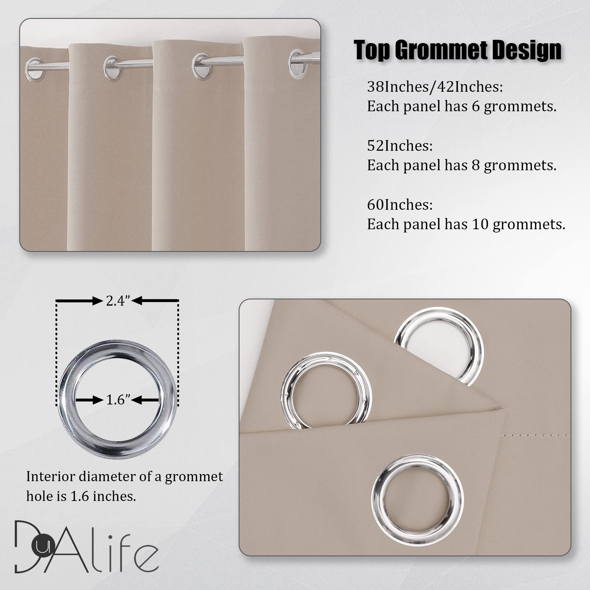 Dualife Light Brown Curtains For Bedroom Short Windows Solid Blackout Curtain Panels Thermal Insulated Grommet Top Room Darkenin