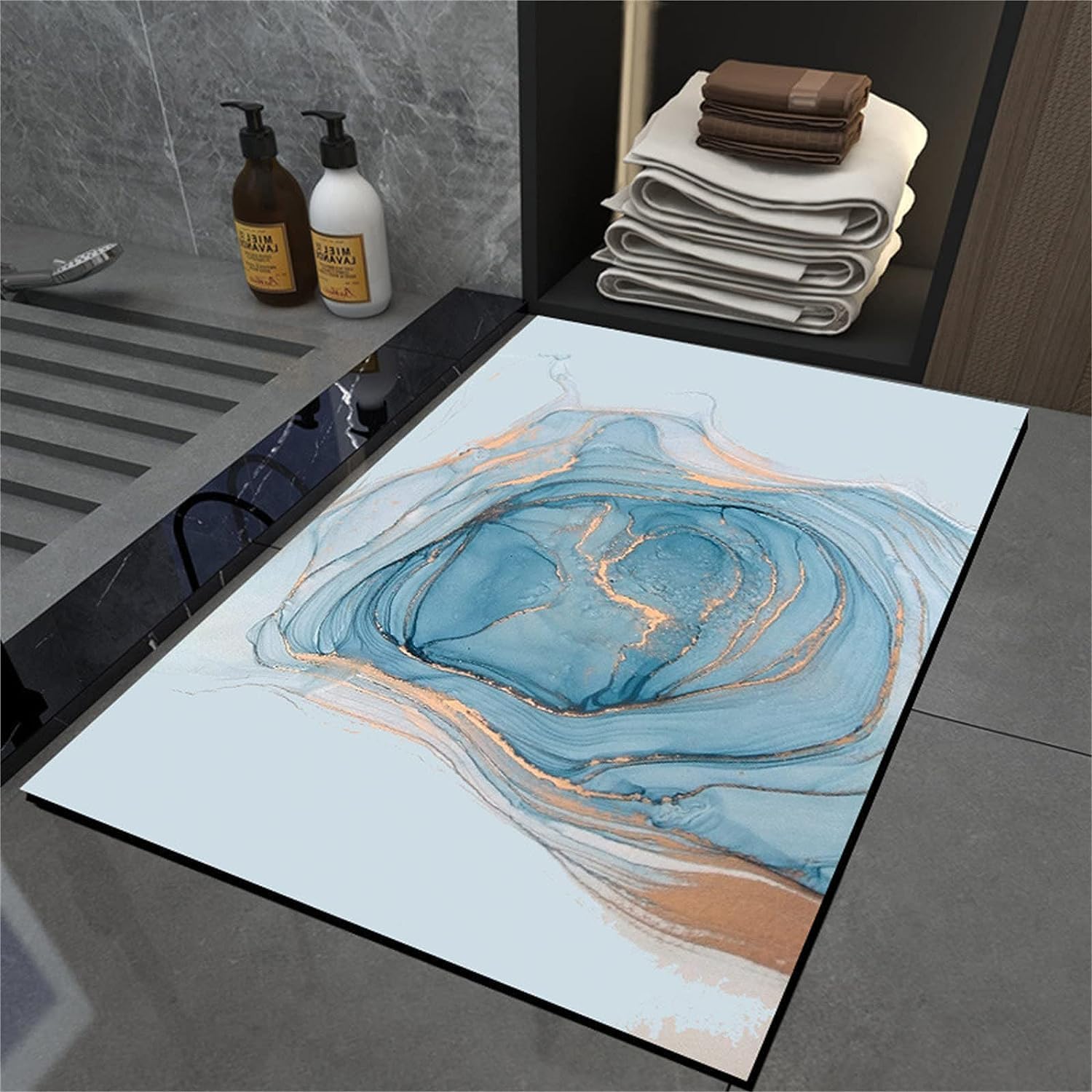 BLURISM Bath Mat Marble Applicable to Room Entrance Floor,AntiSkid Bathroom Doormat,Water Absorbing Bathtub Carpet,Machine Wash
