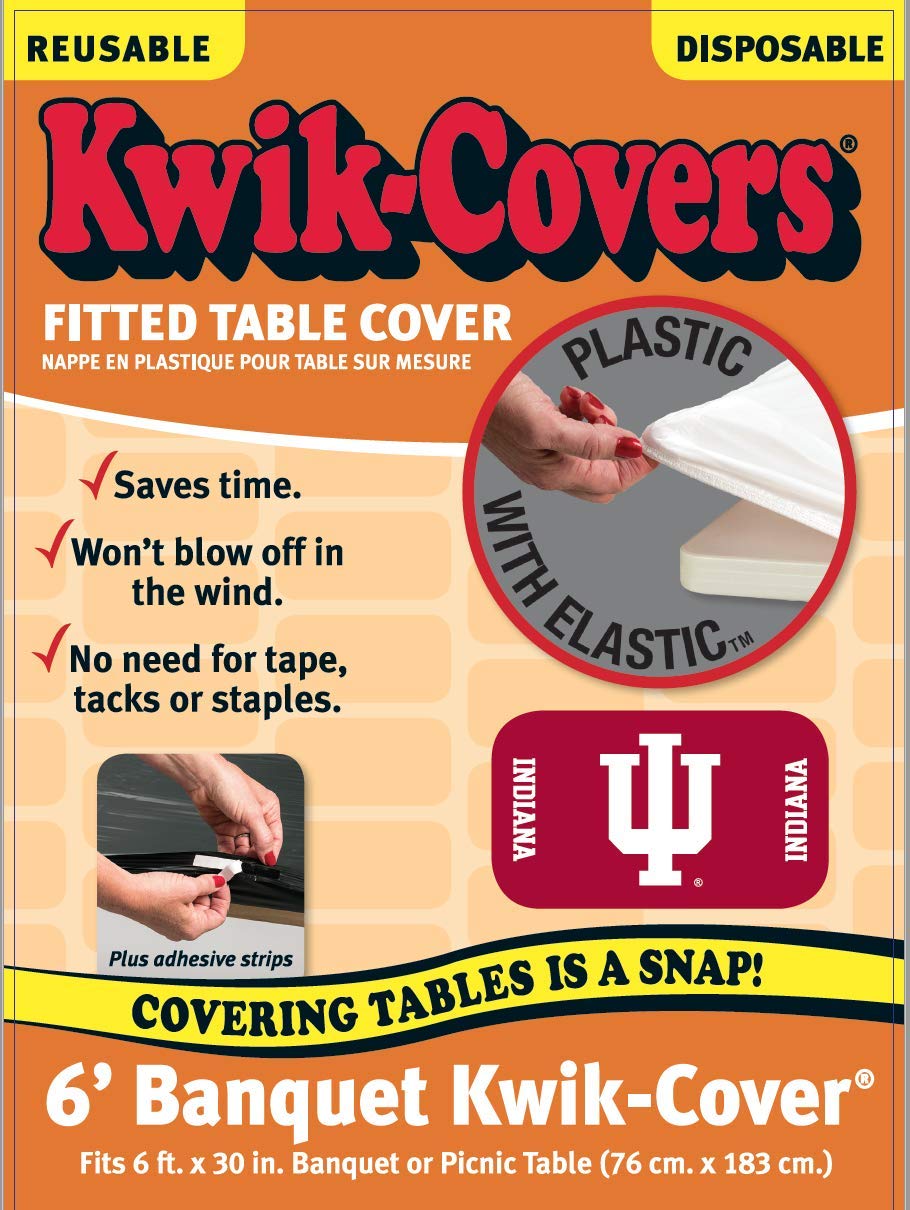 Collegiate Kwik-Covers Rectangle Plastic Table Covers, Bundle Of 2 (Indiana University, 6')