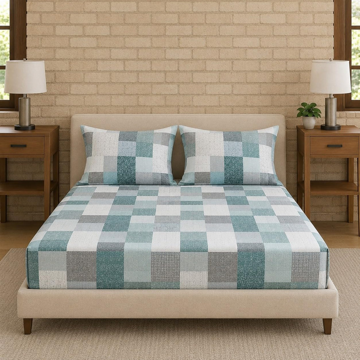 Trance Home Linen Cotton 144Tc Elastic Fitted Bedsheet | Super King Bed Size Printed Fitted Sheet | Elasticated Fitted Bedspread