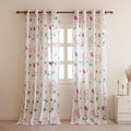 Homemonde Sheer Curtains Pack Of 2  Cotton Curtain Decorative Panels With Hangs With Eyelets (Pink Floral, L8Ft X W4.5Ft)