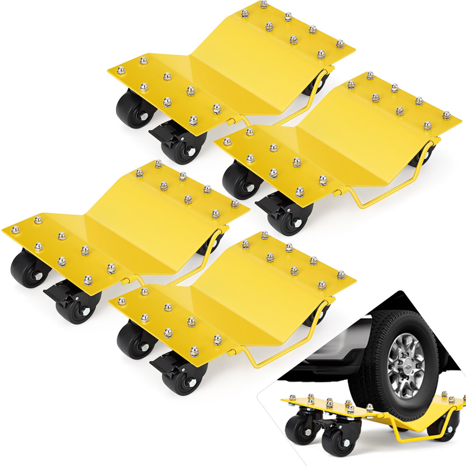 Car Dolly Set of 4, 8000 LBS Capacity Car Wheel Dolly, Car Dollies with Security Lock, for Moving Vehicles
