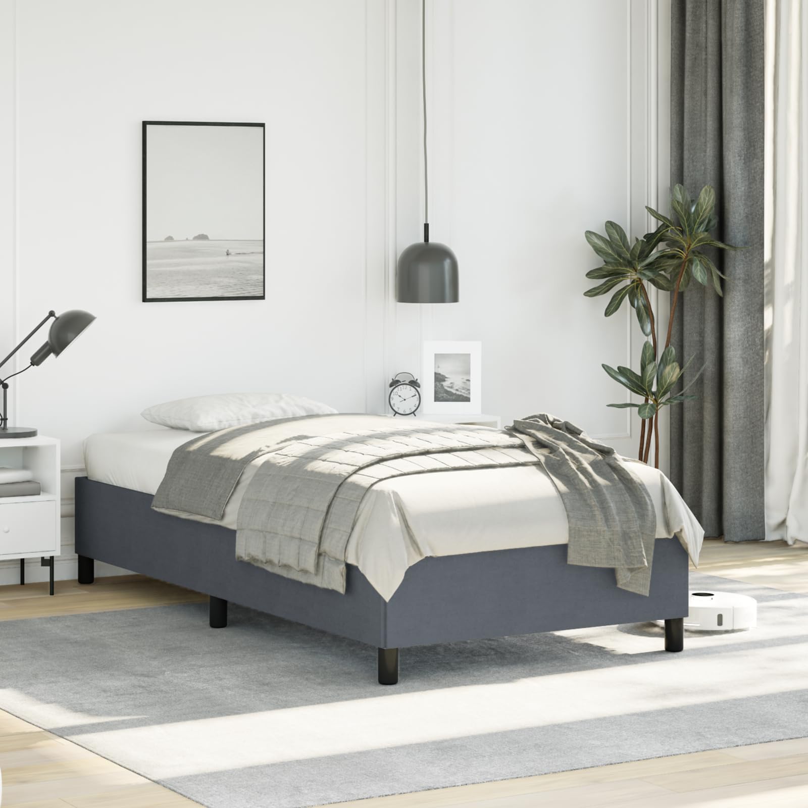 vidaXL Twin XL Size Bed Frame with Plywood Slats, Platform Bed Frame, Velvet Upholstered Mattress Foundation, No Box Spring Needed & Easy Assembly, Dark Gray, Without Mattress