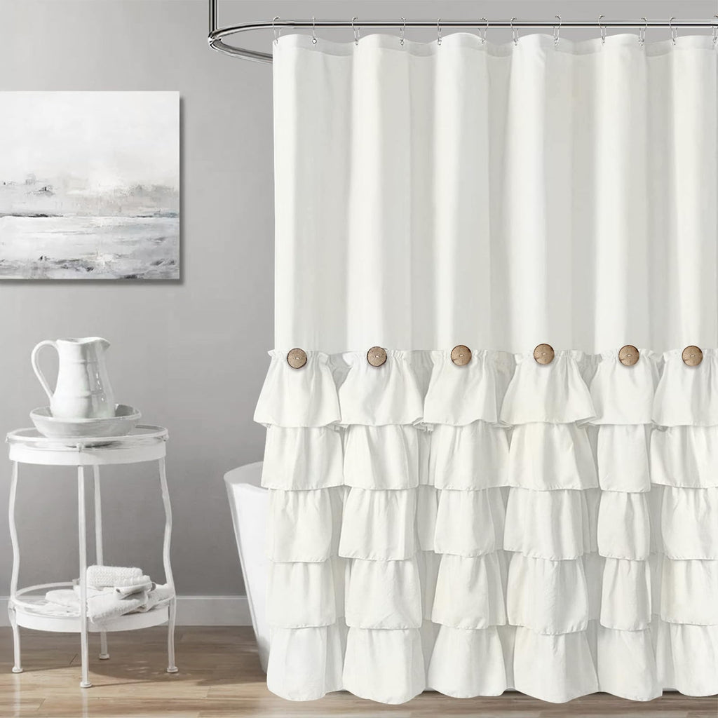 Seasonwood Ivory Shower Curtain Cute Ruffle Shower Curtain Cream Shower Curtain Shabby Chic Farmhouse Style Design Girly Shower