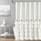 Seasonwood Ivory Shower Curtain Cute Ruffle Shower Curtain Cream Shower Curtain Shabby Chic Farmhouse Style Design Girly Shower