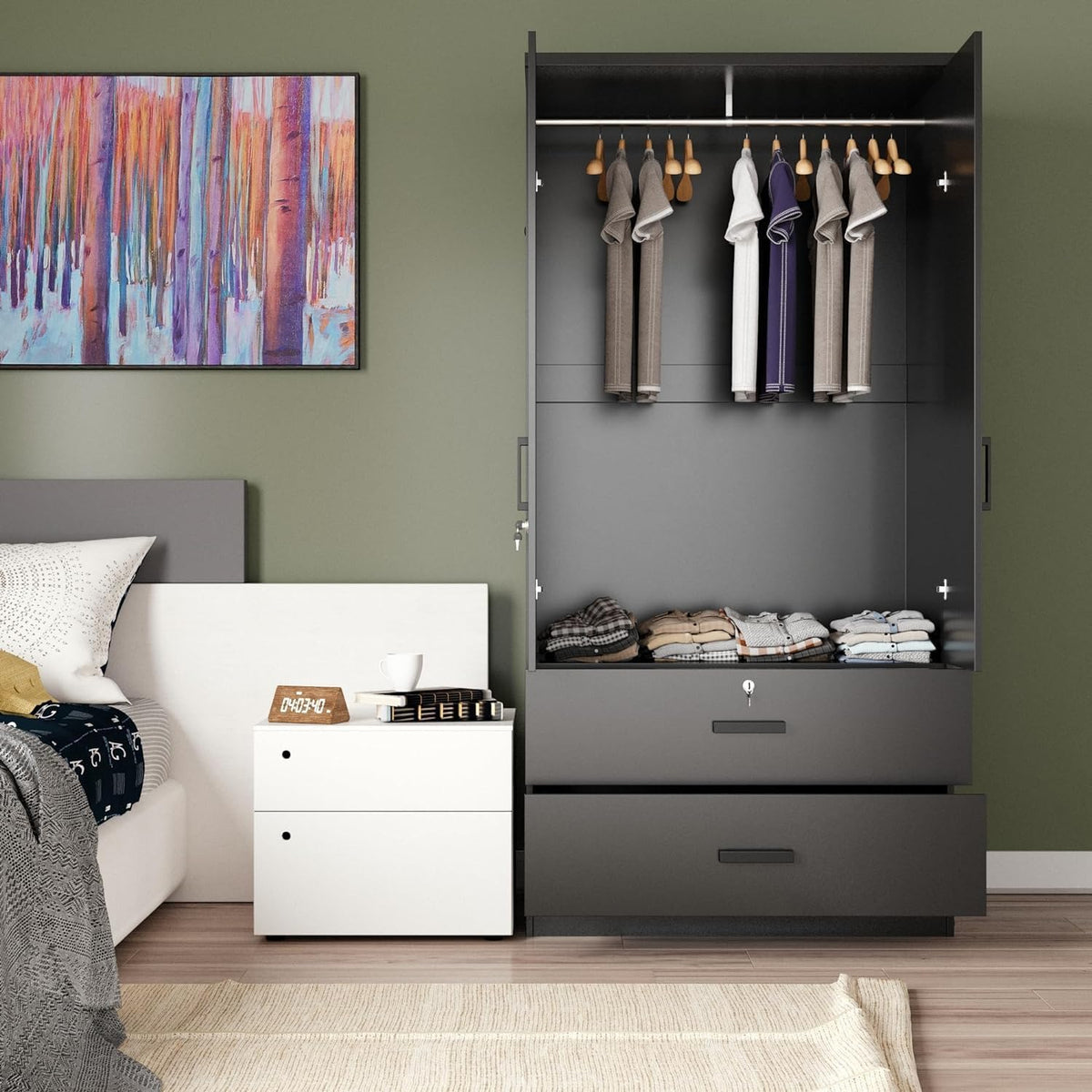Woodpeckers Furniture And Mattress Mirrored Wardrobe with Drawers (Black)
