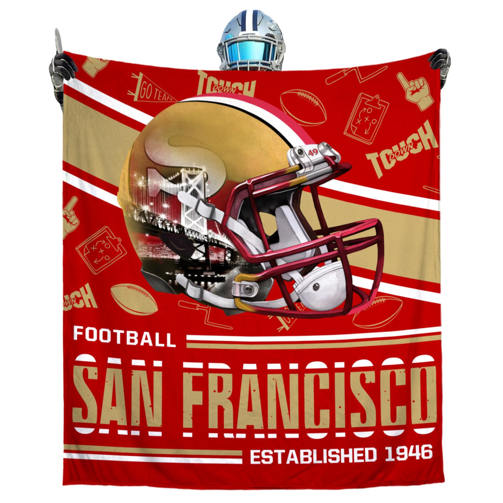 Football Style Football Throw Blanket Gift for Team Fans Soft Fleece Flannel Blanket 50x60