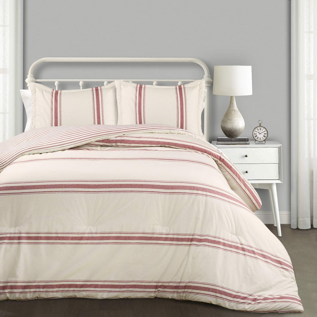 Lush Decor Comforter Farmhouse Stripe, Full/Queen, Red