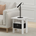 Furinno Andrey Set of 2 End Side Night Stand/Bedside Table with Bin Drawer, 2-Pack, White/Black