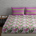 Huesland By Ahmedabad Cotton 144 Tc Double Bedsheet Cotton King Size With 2 Pillow Covers | 9Ft X 9Ft | Flamingos & Stripes Pink