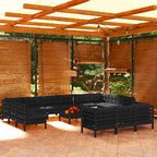 vidaXL Solid Pinewood Patio Lounge Set 14 Piece with Cushions Garden Outdoor Lawn Yard Terrace Balcony Wooden Seat Seating Furniture Black