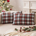 Miulee Christmas Set Of 2 Scottish Tartan Plaid Throw Pillow Covers Farmhouse Classic Decorative Cushion Cases For Home Decor Sofa Couch 12X20 Inch, Red And White