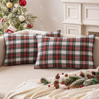 Miulee Christmas Set Of 2 Scottish Tartan Plaid Throw Pillow Covers Farmhouse Classic Decorative Cushion Cases For Home Decor Sofa Couch 12X20 Inch, Red And White