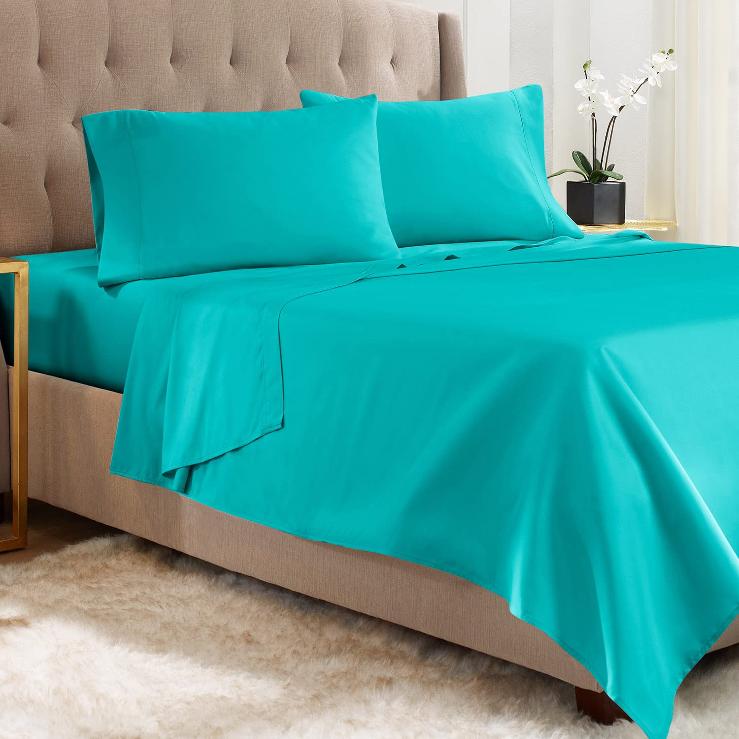 Empyrean Queen Sheets - 4 Pc Super Soft Bed Sheets Queen Size - Double Brushed Microfiber Queen Size Sheets - Hotel Luxury Teal