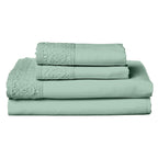 Modern Threads Seafoam Microfiber Bed Linen Set - 4Pcs Luxurious Crochet Lace Sheets & Pillowcases, King, Deep Pocket, Stain Res