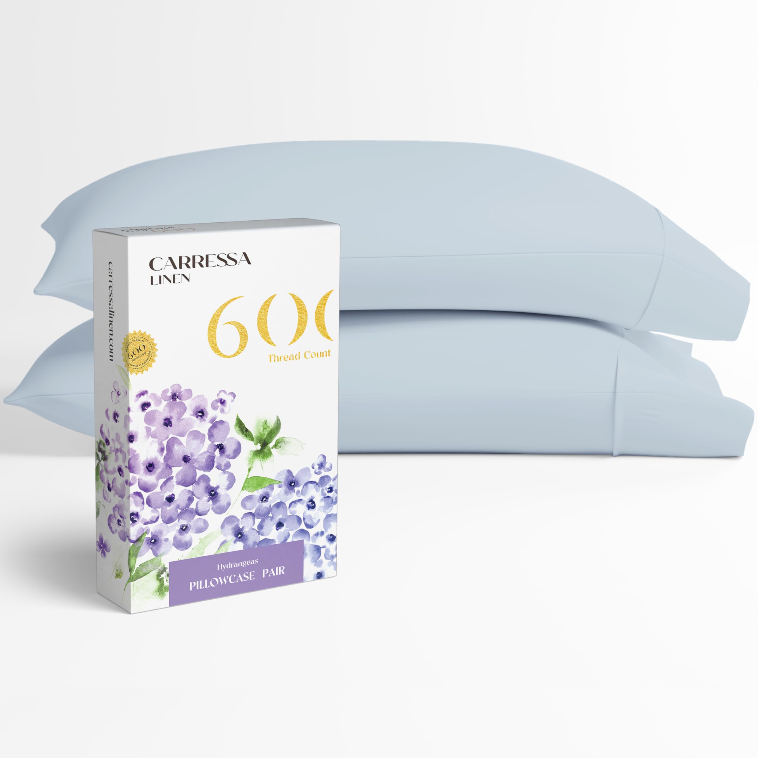 Carressa Linen 100% Egyptian Cotton Pillow Cases Set Of 2-600 Thread Count Sky Blue King Pillowcase For Sleeping, Soft, Silky Sa