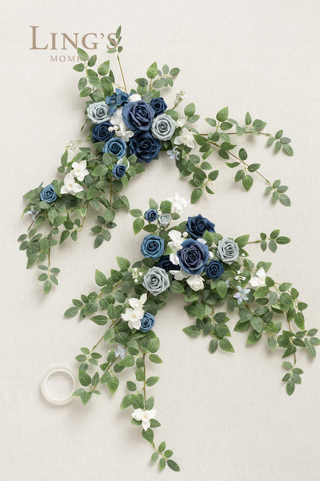 Ling'S Moment 2Pcs Dusty Blue Artificial Floral Swags Centerpieces Wedding Flower Rose Garland Greenery Arrangements For Sweethe