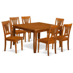 East West Furniture PFPL7-SBR-W 7 Piece Dining Room Table Set Consist of a Square Kitchen Table with Butterfly Leaf and 6 Dining Chairs, 54x54 Inch, Saddle Brown