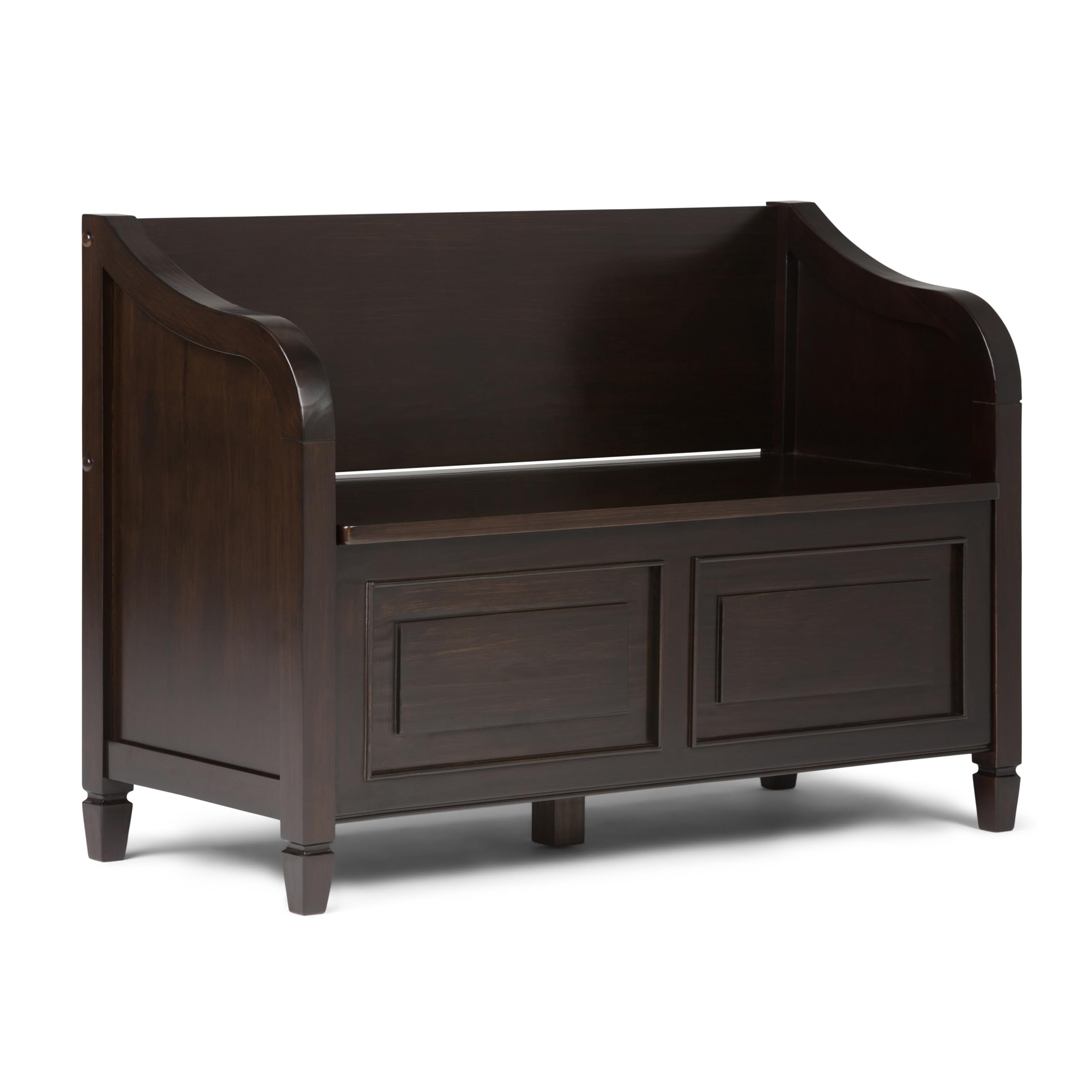 SIMPLIHOME Connaught Entryway Storage Bench - 42 inch Wide Solid Wood Storage Seat in Dark Chestnut Brown, Traditional Bench for