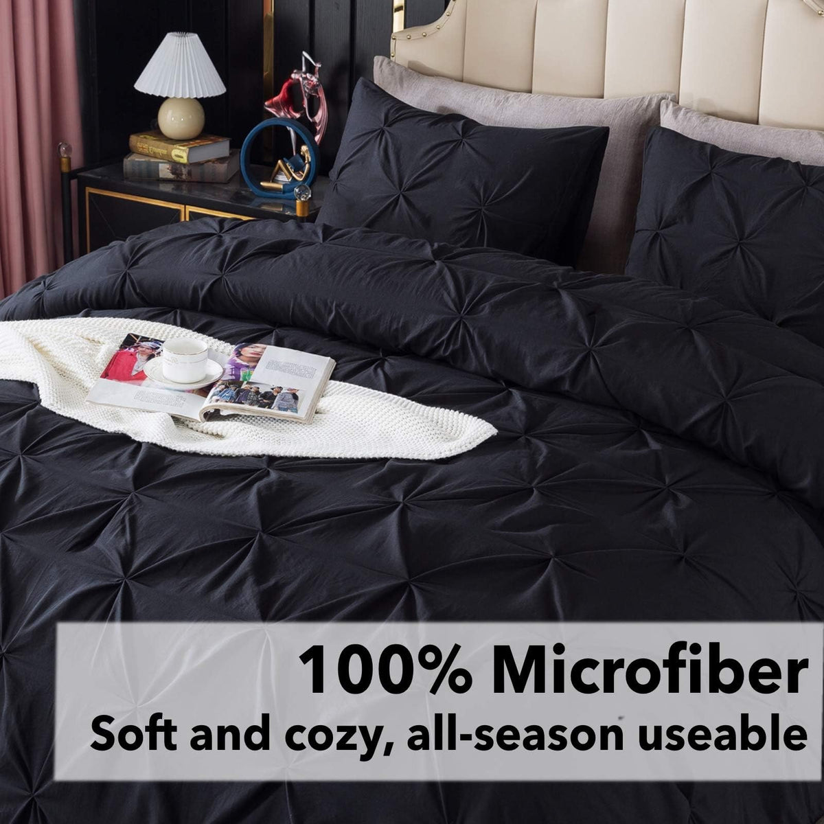 Andency California King Comforter Set Black (104X96Inch), Pinch Pleat Cal King Comforter Set 3 Pieces, Oversized King Pintuck Bed Comforter, Microfiber Down Alternative Comforter Bedding Set
