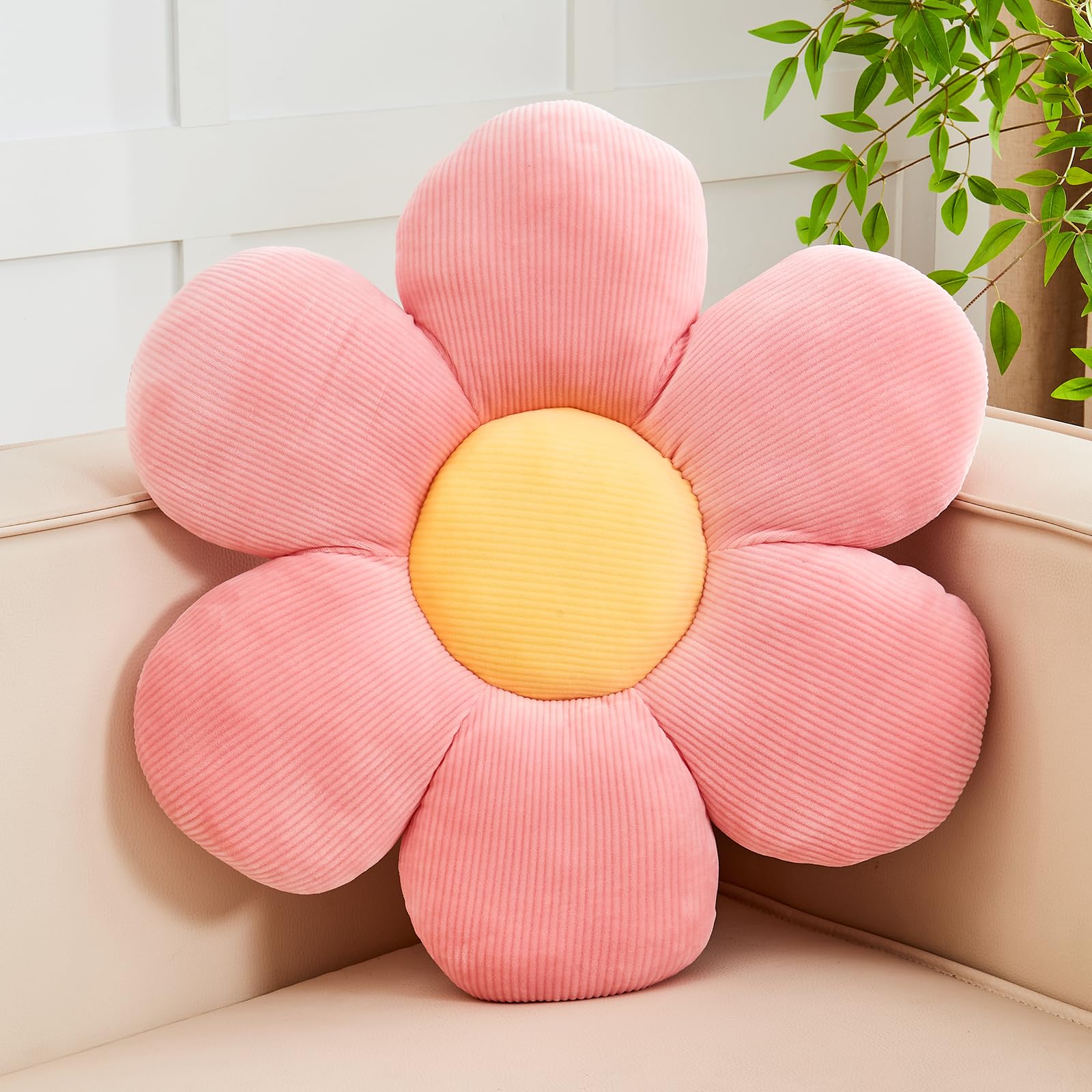 Kcvvcr Pink Flower Pillow, Soft 14.9 ' Flower Throw Pillow, Cute Flower Shaped Floor Pillow, Aesthetic Floral Plush Daisy Decor