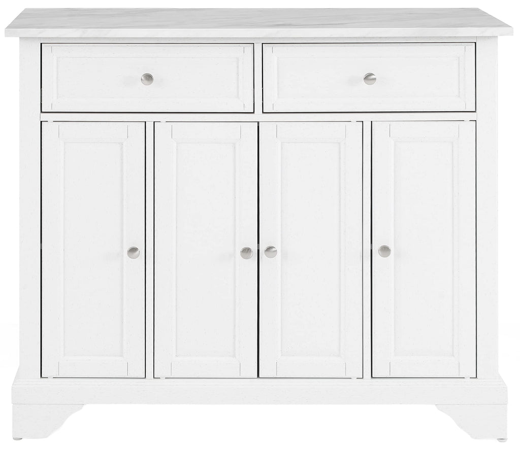 Crosley Furniture Avery Rolling Kitchen Island Storage Cart with Shelves, Microwave Stand, Coffee Bar, Distressed White