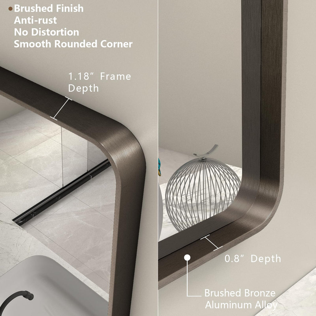 Charmor 48X40 Bronze Bathroom Mirror, Brushed Bronze Metal Frame Mirrors For Wall, Rounded Rectangle Bronze Mirror For Vanity,Fa