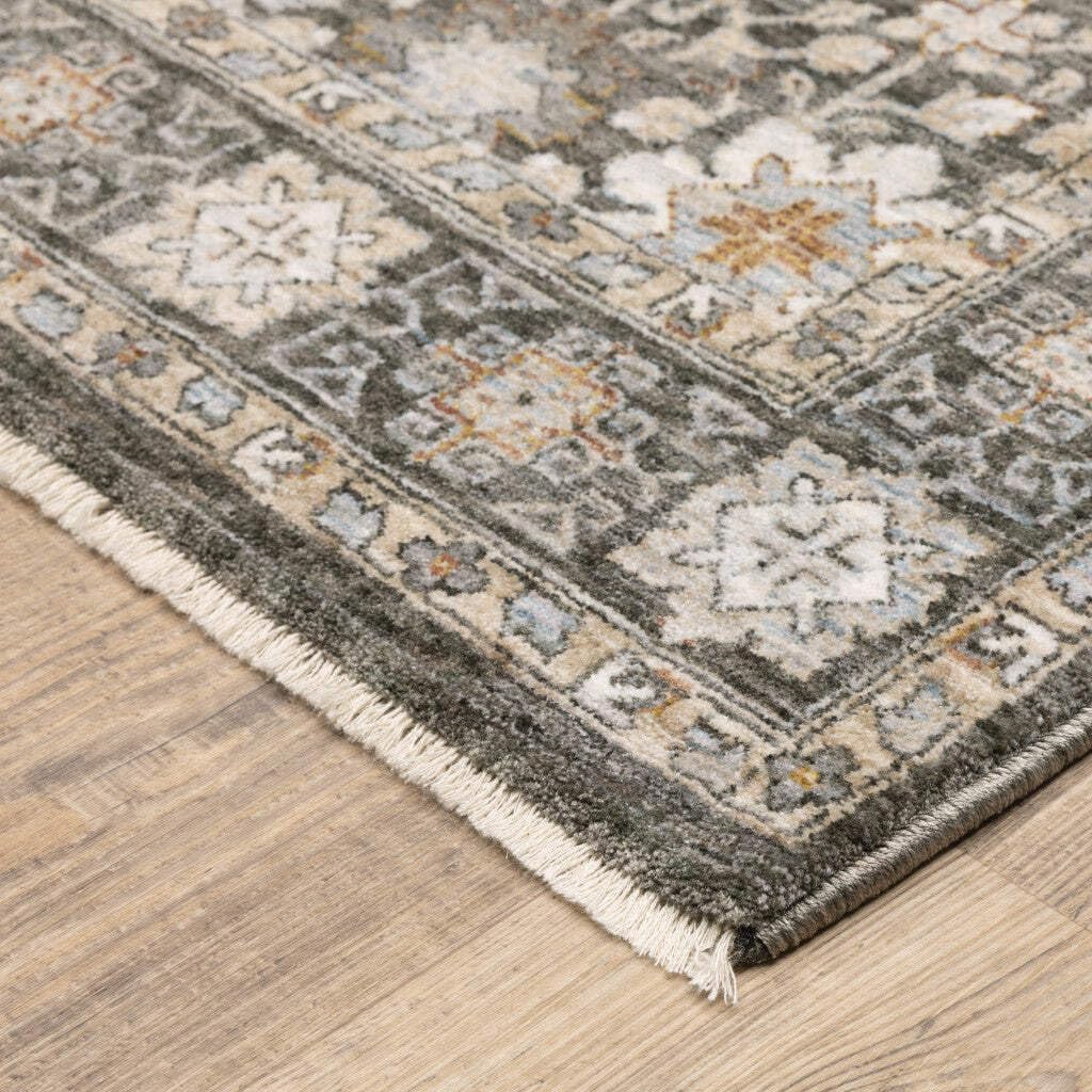 HomeRoots 509439 6 x 9 ft. Gray & Ivory Oriental Power Loom Stain Resistant Rectangle Area Rug with Fringe