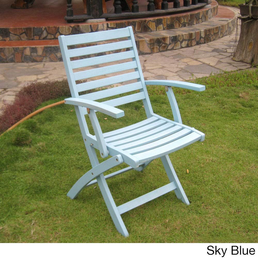 International Caravan Furniture Piece Acacia Folding S/2 Ladder Back Armchair with Sky Blue Finish