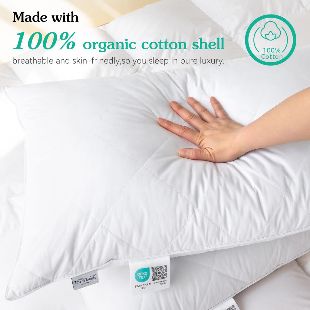 Three Geese Goose Feather Pillow Soft 600 Thread Count Cotton White King Size