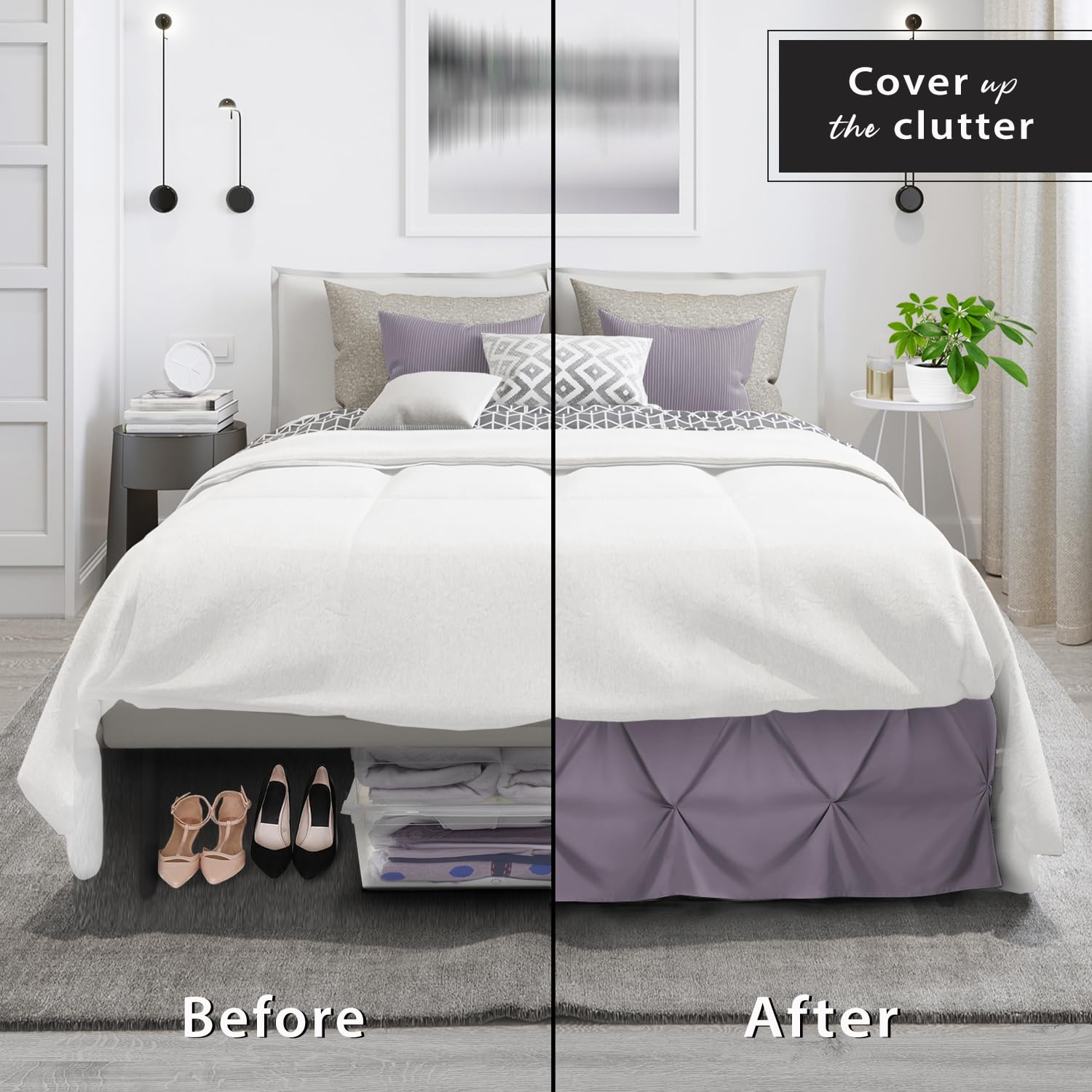 Nestl Grayish Purple Bed Skirt Cal King Size, Pinch Pleat Cal King Bed Skirt, 14' Inch Drop Cal King Bedskirt, Hotel Quality Bed Skirts, Microfiber Bedskirt For Cal King Bed, Grayish Purple Bed Skirt