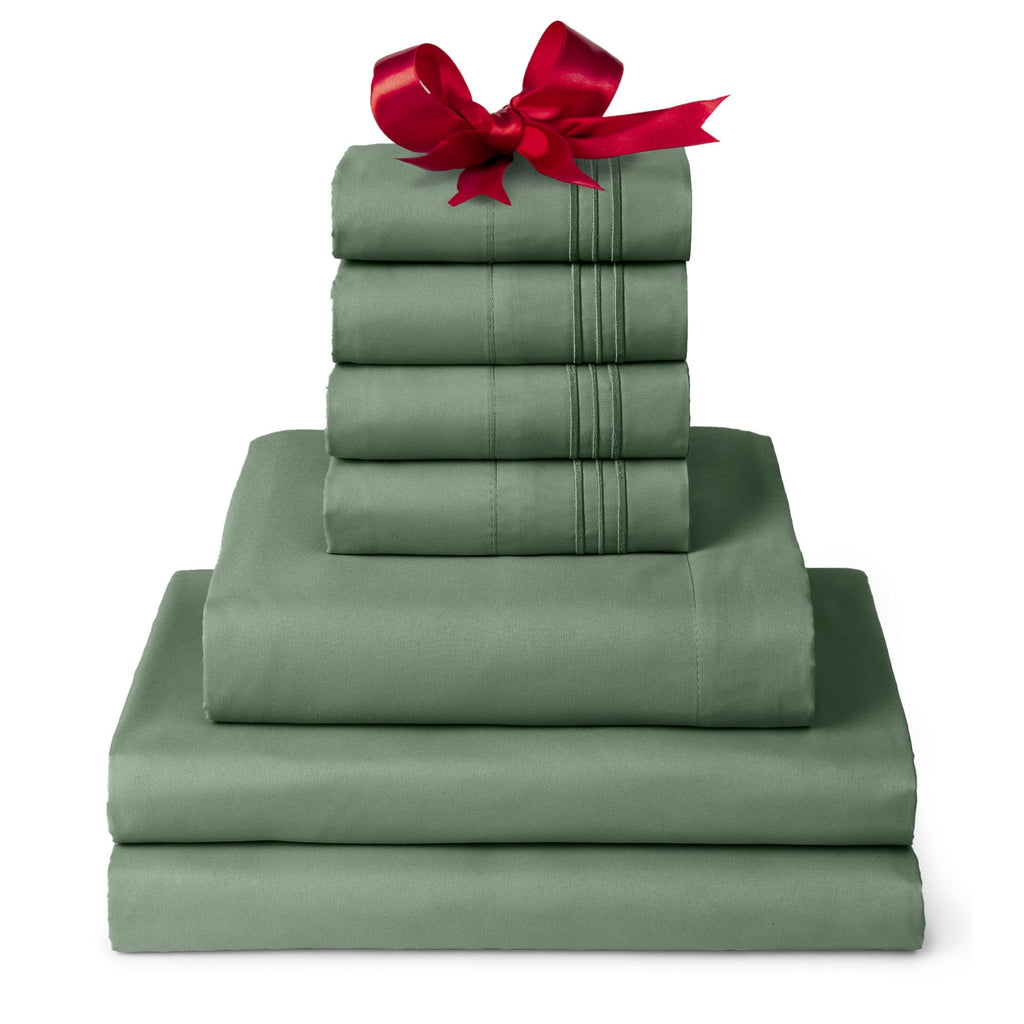 Mellanni Split King Sheet Set - 7-Piece Iconic Collection Bedding, (Including 4 Pillowcases), 16-Inch Deep Pocket, Easy Care, Extra Soft, Cooling Sheets, Brushed Microfiber - Sage
