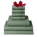 Mellanni Split King Sheet Set - 7-Piece Iconic Collection Bedding, (Including 4 Pillowcases), 16-Inch Deep Pocket, Easy Care, Extra Soft, Cooling Sheets, Brushed Microfiber - Sage