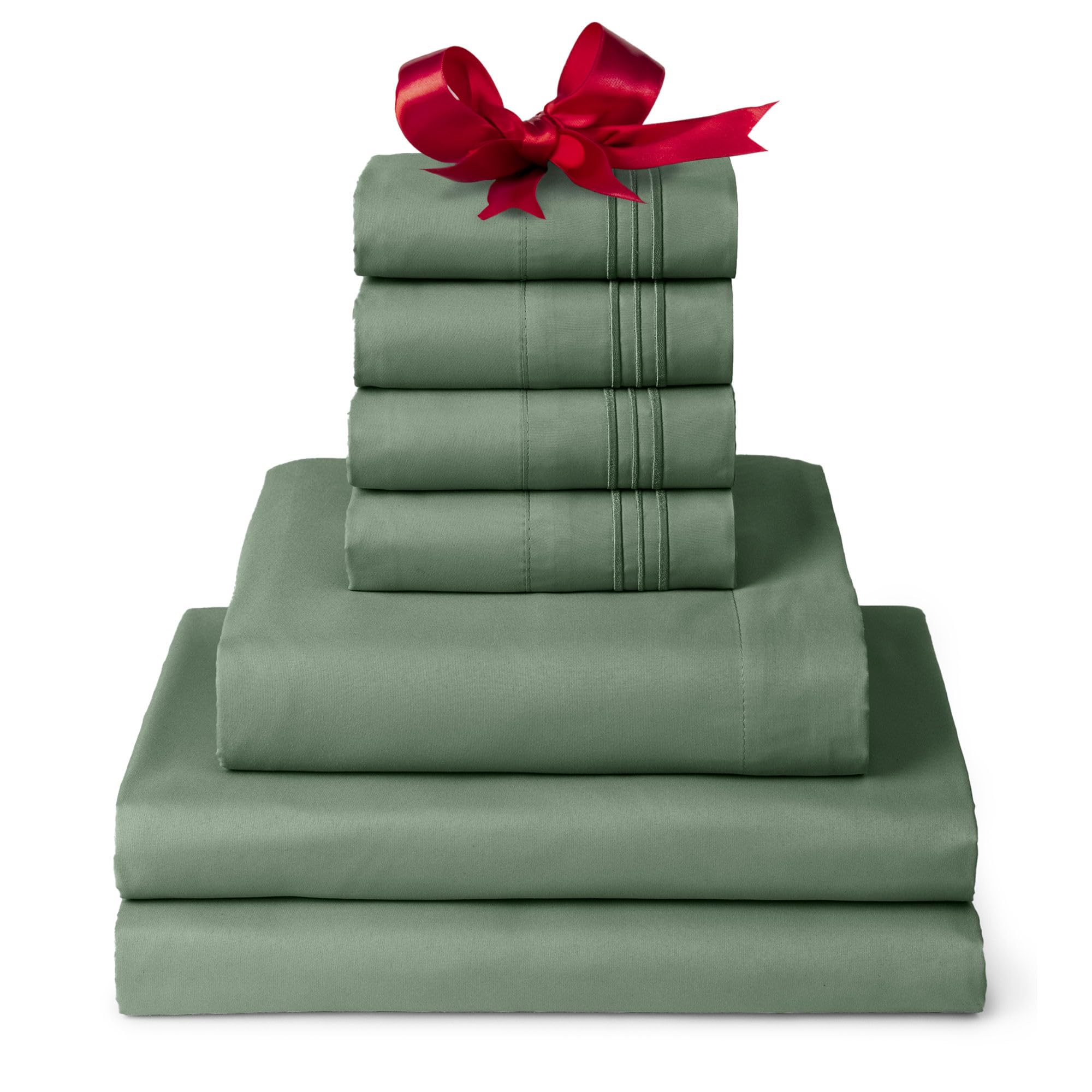 Mellanni Split King Sheet Set - 7-Piece Iconic Collection Bedding, (Including 4 Pillowcases), 16-Inch Deep Pocket, Easy Care, Extra Soft, Cooling Sheets, Brushed Microfiber - Sage