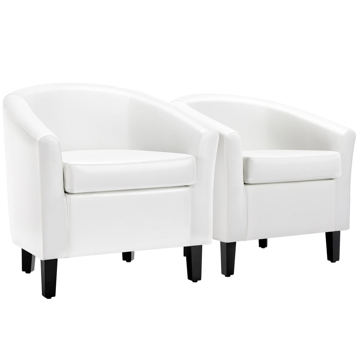 Yaheetech White Accent Chairs Set of 2, Faux Leather Barrel Chairs, Modern Living Room Chairs, Comfy Club Chairs with Sturdy Woo