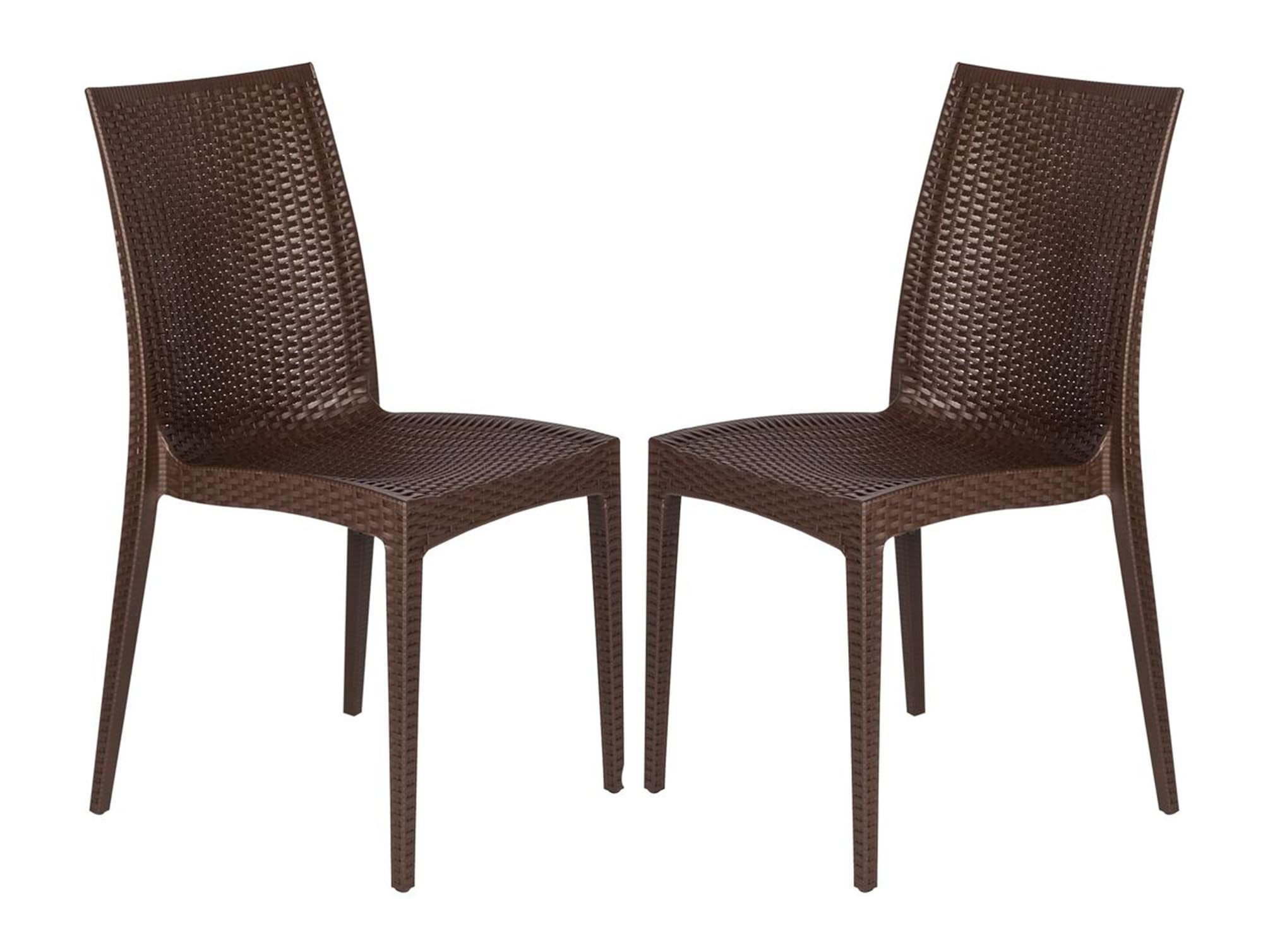 LeisureMod Modern Indoor/Outdoor Home Decorative Furniture Weave Mace Dining Chair (Armless), Set of 2 - Brown