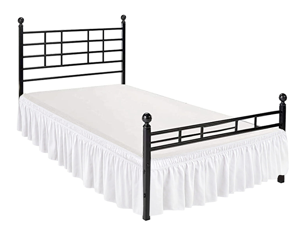 Biscaynebay Wrap Around Bed Skirts With Split Corners For Full Beds 15' Drop, White Elastic Dust Ruffles Easy Fit Wrinkle & Fade Resistant Silky Luxurious Fabric Solid Machine Washable