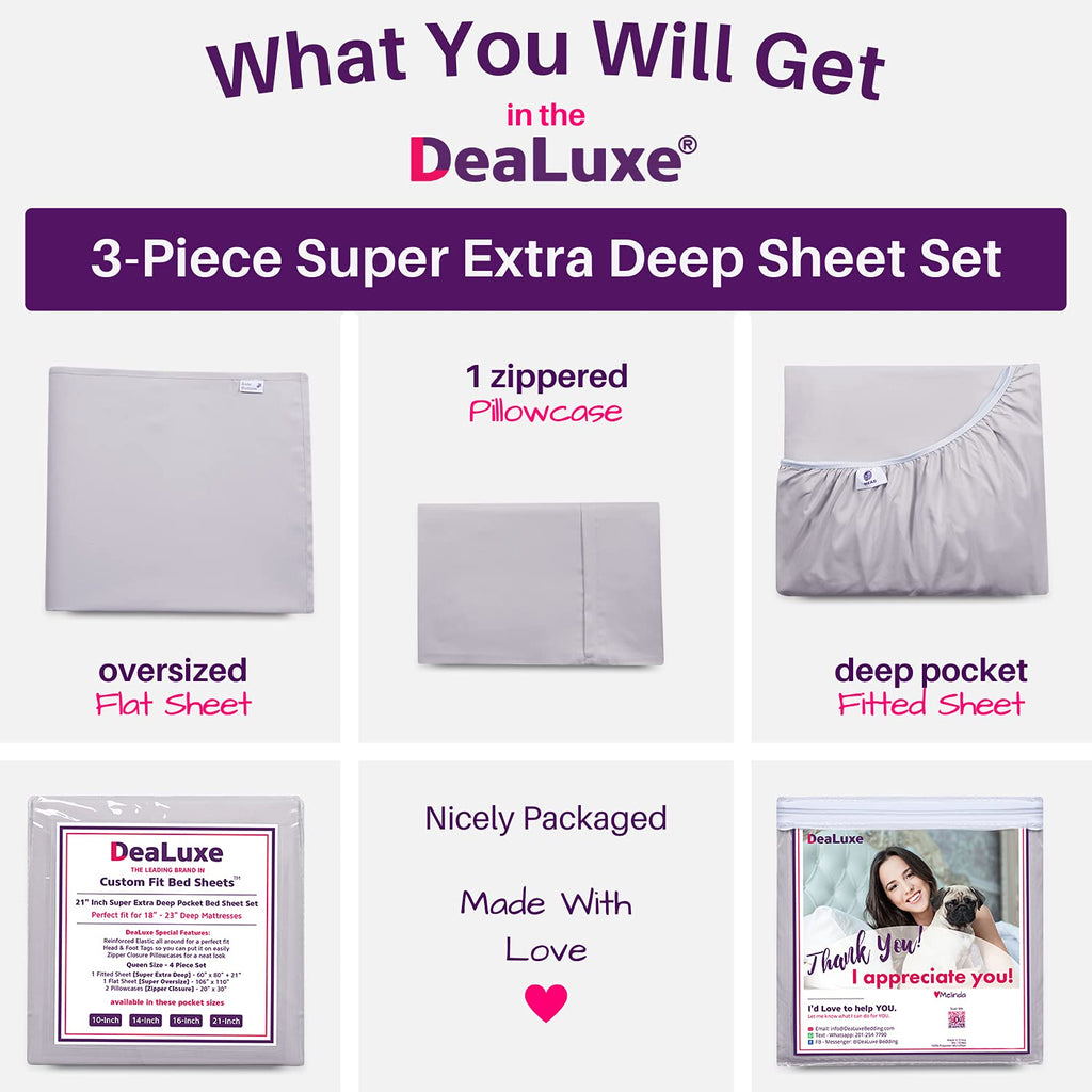 Dealuxe 21'' Sheet Set - Twin 3 Piece Set - Grey Lavender