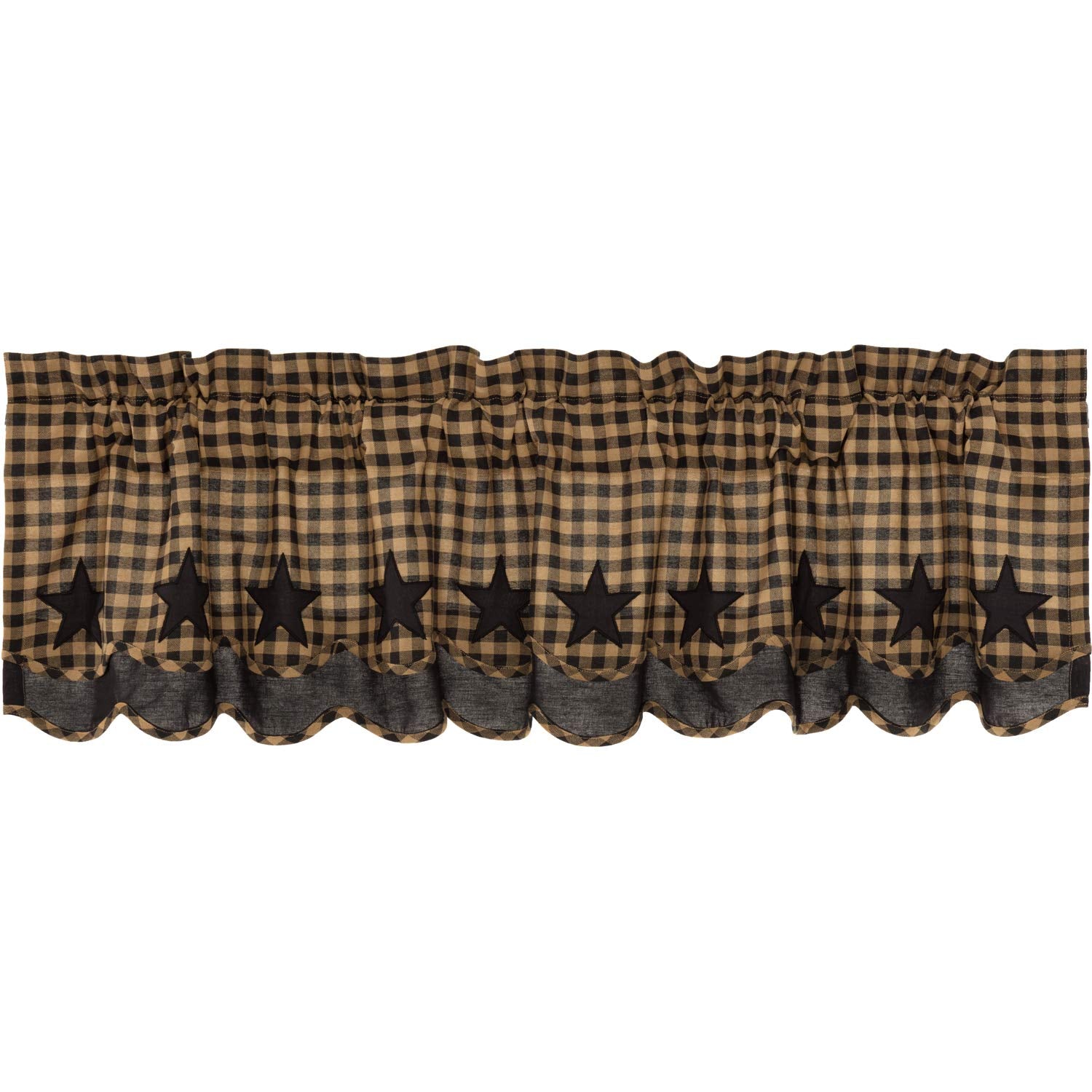 VHC Brands, Black Star, Cotton, 16x60, Scalloped Layered Valance, Black