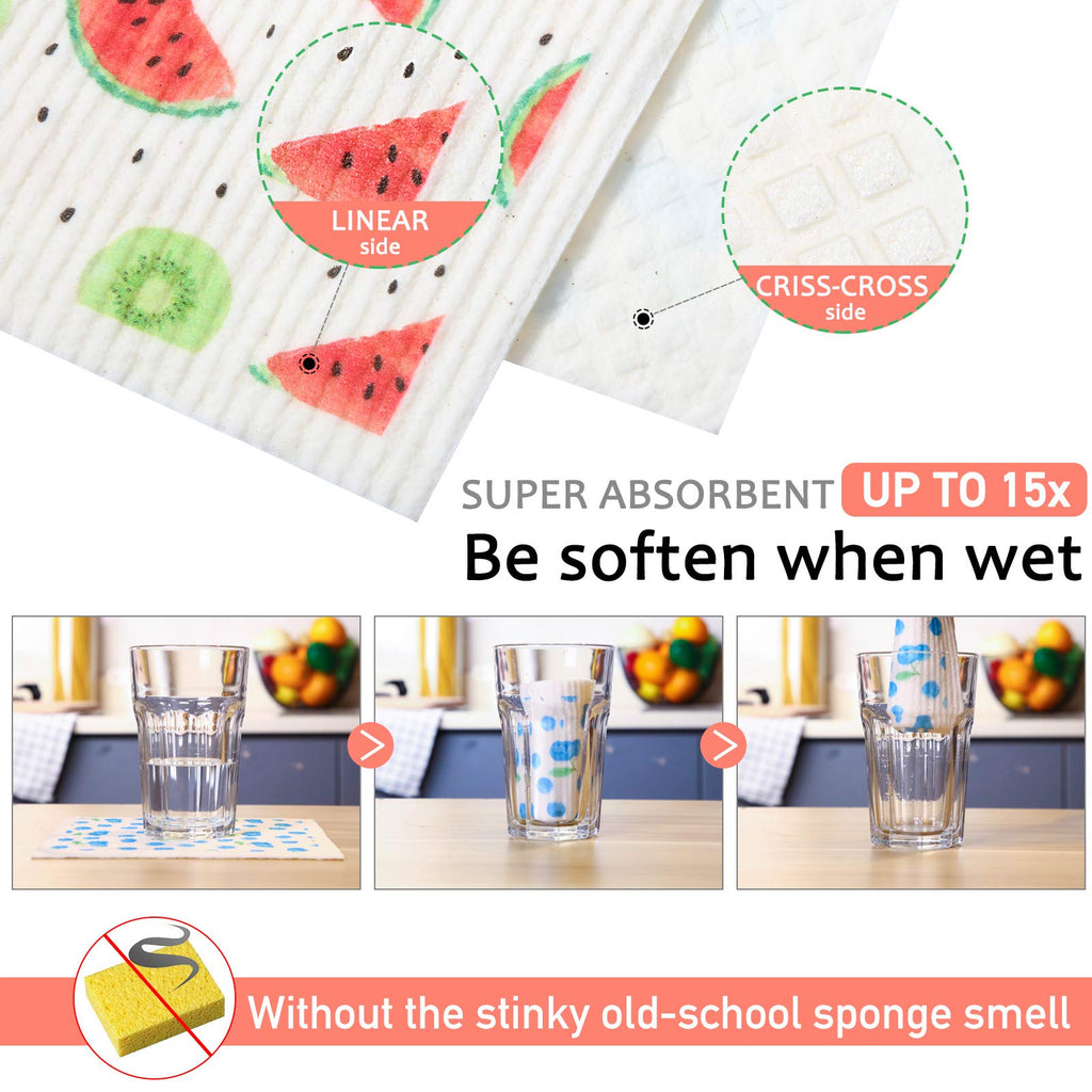 Mixed Fruit Swedish Kitchen Dishcloths Reusable Dish Towels Absorbent And Fast Dry Cleaning Cloths For Kitchen Blueberry Cherry