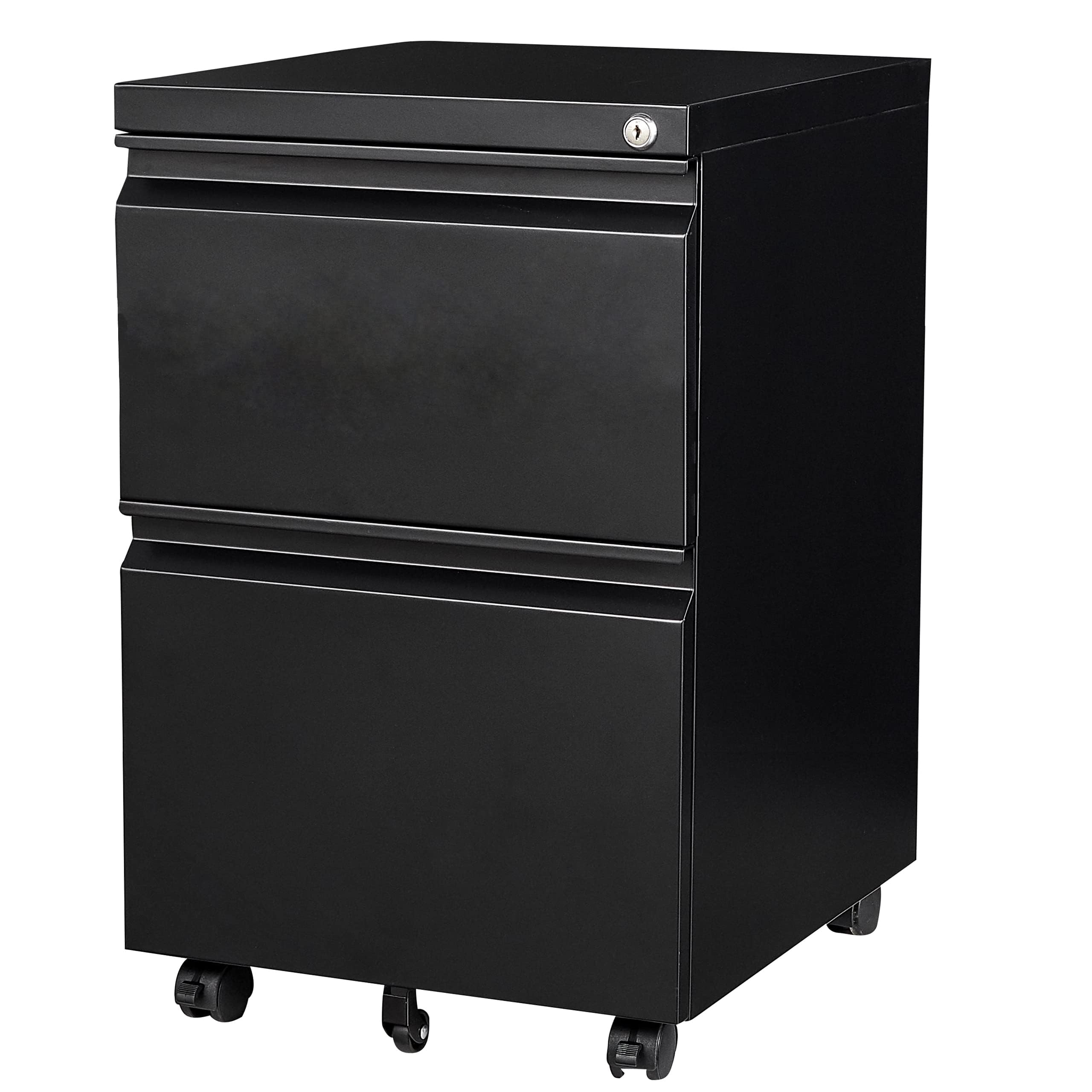 SISESOL 2 Drawer File Cabinet on Wheels,Metal Filing Cabinet with Lock,Black Rolling File Cabinets with Casters,Under Desk Offic